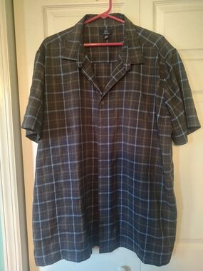 George Men’s Short-Sleeve Plaid Camp Collar Shirt - Blue/Gray